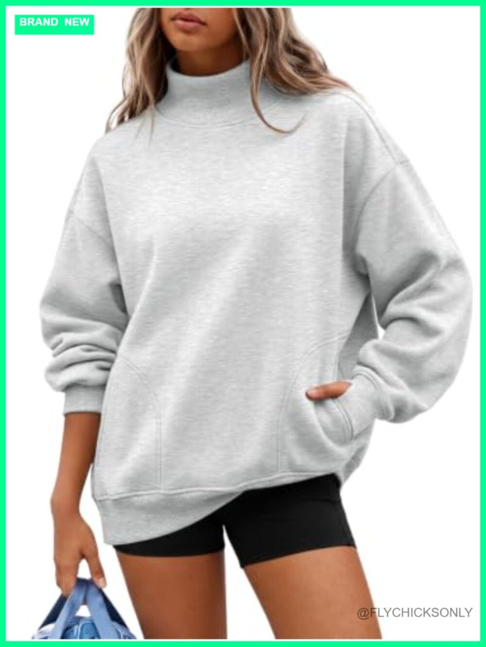 Oversized Mock Neck Sweatshirt Fleece Lined Pullover